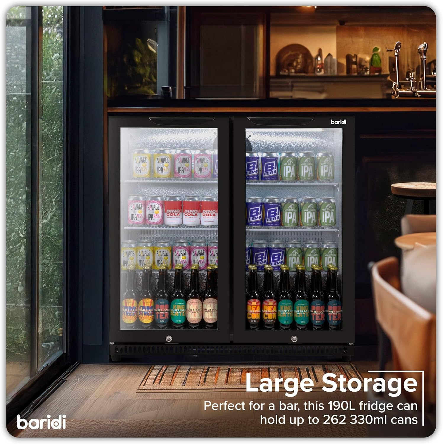 Back Bar Drinks Fridge with Hinged Double Door, 190L Capacity - DH272