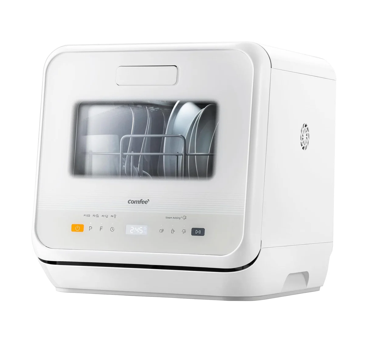 Mini Dishwasher Small Table Top Countertop Dishwasher with Built-in 5L Water Tank, Steam Wash, Ventilated Storage, Energy Class D - White