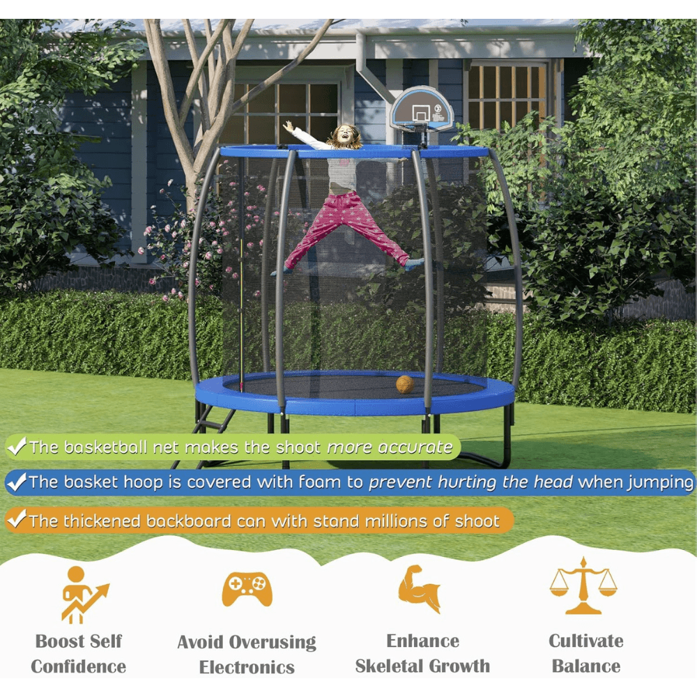 Giantex 8FT 10FT 12FT Trampoline with Enclosure, ASTM Approved Outdoor Large Trampoline with Ladder