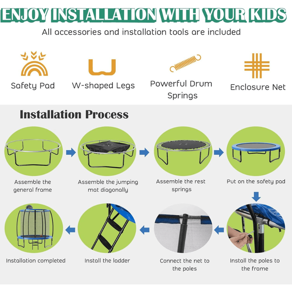 Giantex 8FT 10FT 12FT Trampoline with Enclosure, ASTM Approved Outdoor Large Trampoline with Ladder