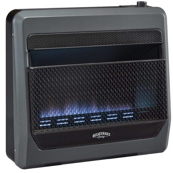 Bluegrass Living Natural Gas Vent Free Blue Flame Gas Space Heater With Blower and Base Feet – 30,000 BTU, T-Stat Control – Model# B30TNB-BB