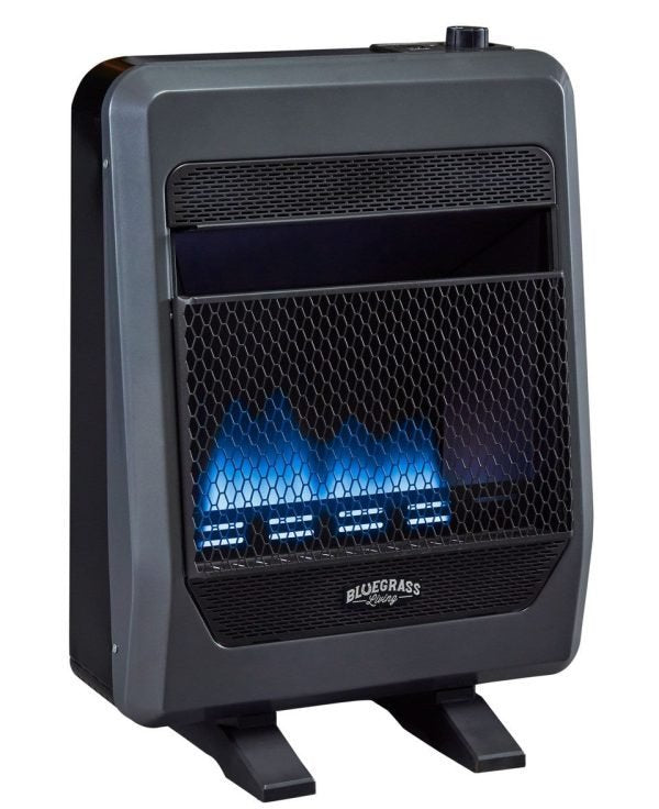 Bluegrass Living Propane Gas Vent Free Blue Flame Gas Space Heater With Blower and Base Feet – 20,000 BTU, T-Stat Control – Model# B20TPB-BB