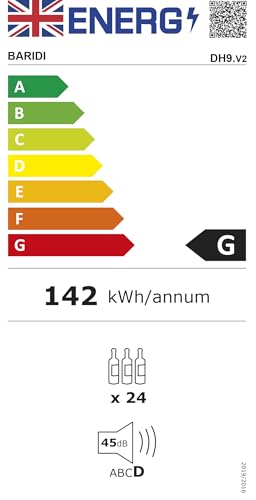 24 Bottle Wine Cooler Fridge with Digital Touch Screen Controls & LED Light, Black - DH9