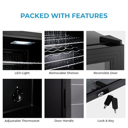 Super65 LED - Table-Top Fridge | 65L Beer, Wine & Drinks Fridge | LED Light + Lock & Key | Energy Efficient (Black)