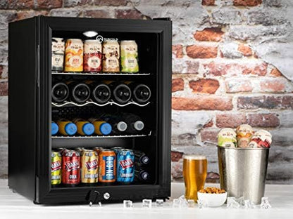 Super65 LED - Table-Top Fridge | 65L Beer, Wine & Drinks Fridge | LED Light + Lock & Key | Energy Efficient (Black)