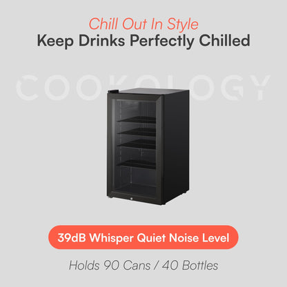 CBC98BK Under-Counter Fridge, 98 Litre Beer, Wine and Drinks Fridge with Adjustable Temperature Control, LED Light, Suitable for Cans and Bottles, Energy Efficient - in Black