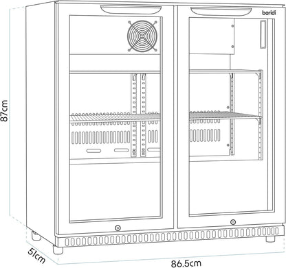 Back Bar Drinks Fridge with Hinged Double Door, 190L Capacity - DH272