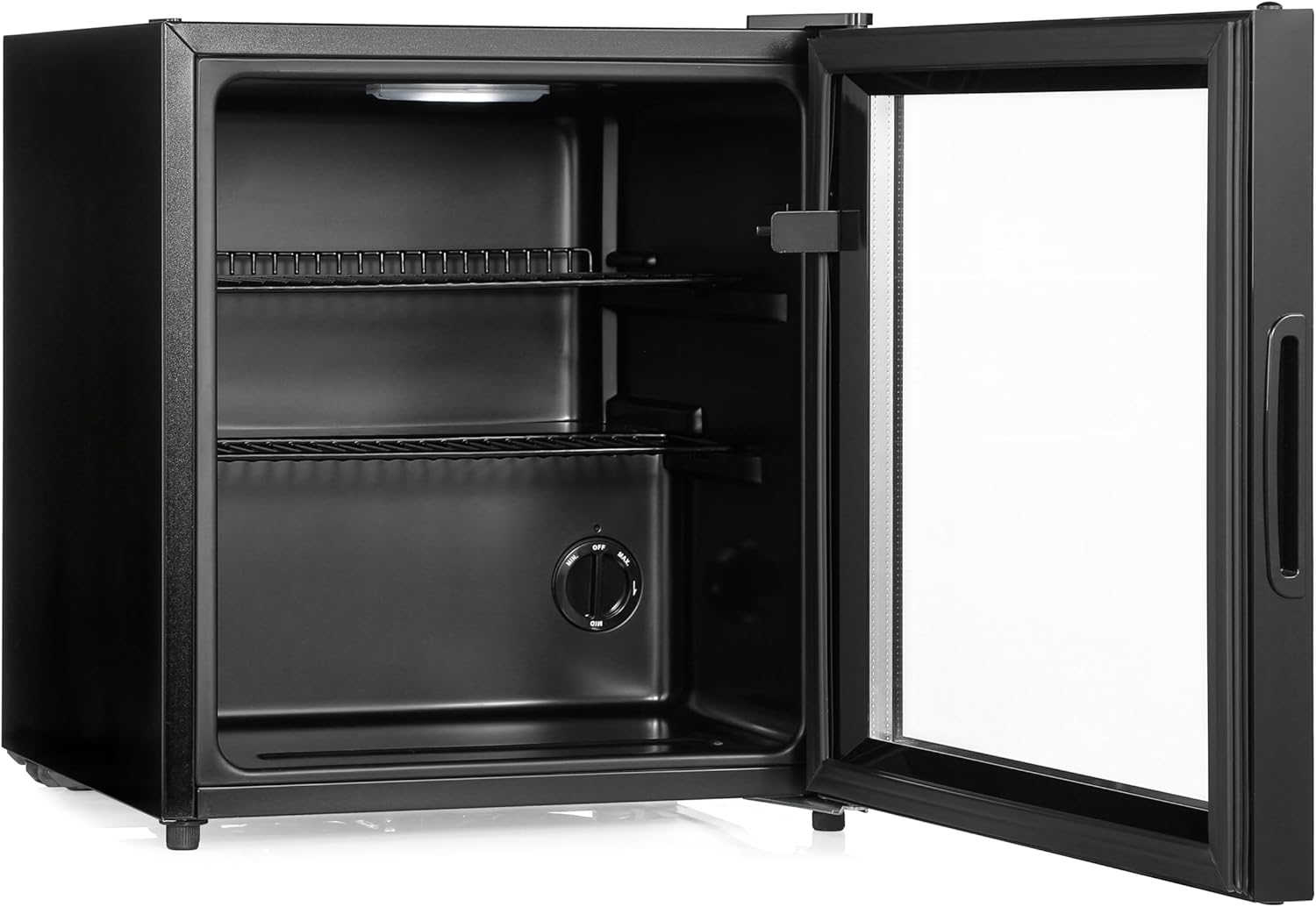 Mini Fridge 50L with Glass Door – Quiet Drinks & Beer Cooler with LED Light | Compact Small Fridge for Bedrooms, Gaming Rooms, Man Caves, Offices & Home Bars – Energy Efficient