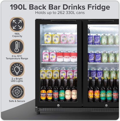 Back Bar Drinks Fridge with Hinged Double Door, 190L Capacity - DH272
