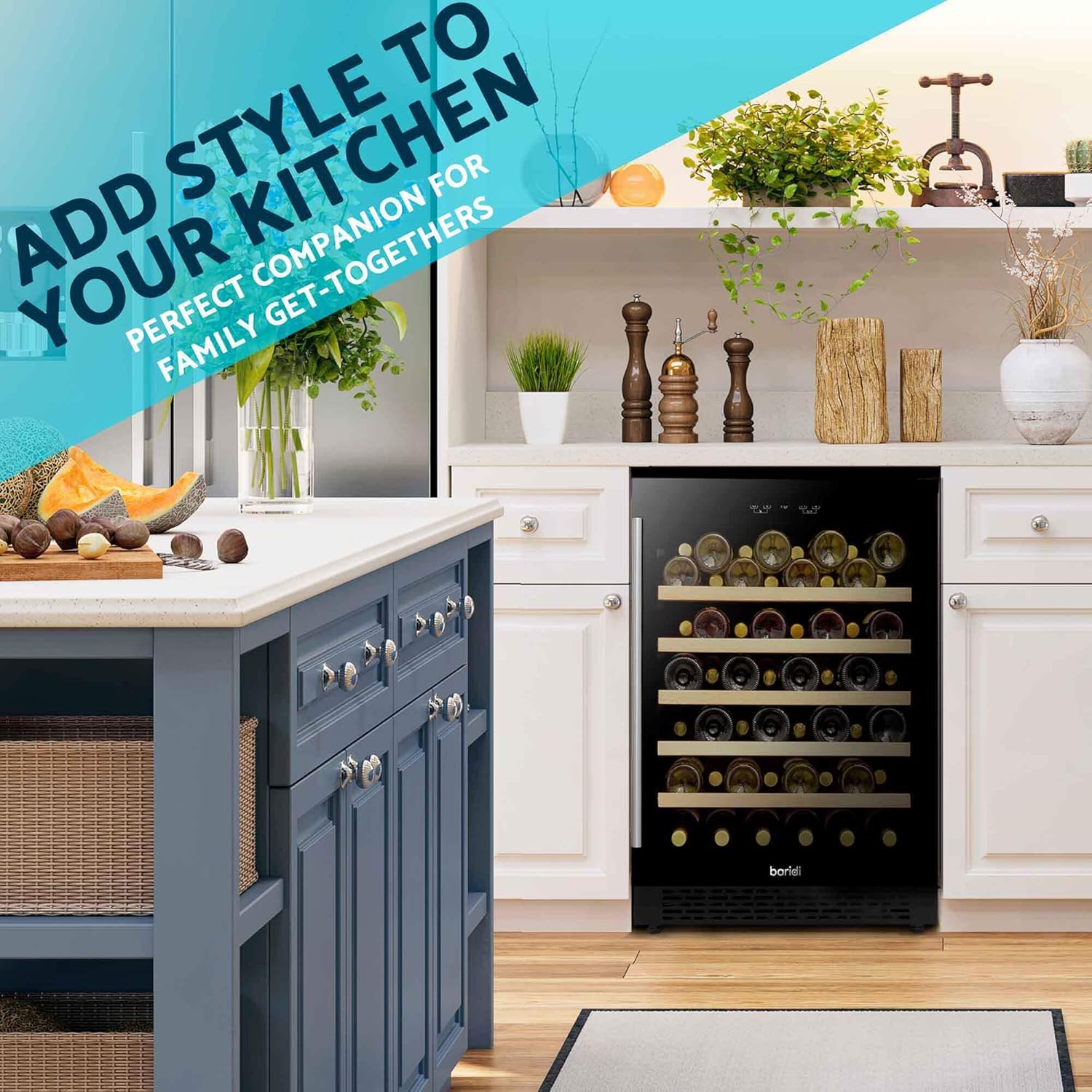 54 Bottle Wine Cellar Fridge with Digital Touch Screen Controls, 135L Capacity Cooler Cabinet, Black - DH78