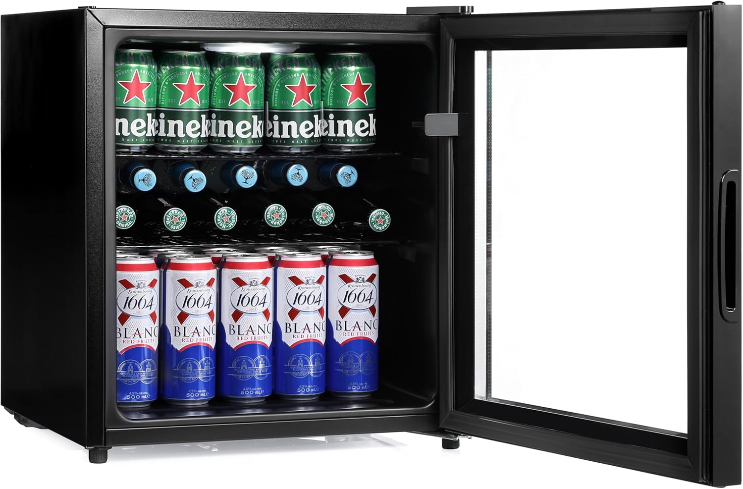 Mini Fridge 50L with Glass Door – Quiet Drinks & Beer Cooler with LED Light | Compact Small Fridge for Bedrooms, Gaming Rooms, Man Caves, Offices & Home Bars – Energy Efficient