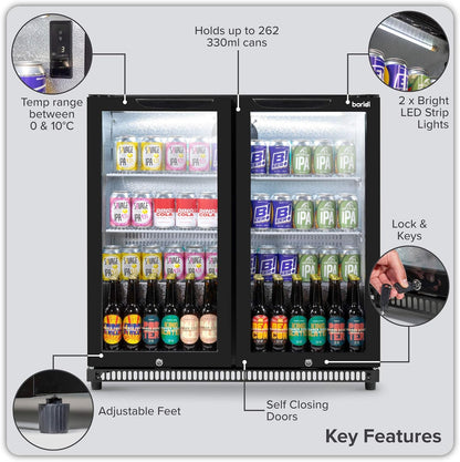 Back Bar Drinks Fridge with Hinged Double Door, 190L Capacity - DH272