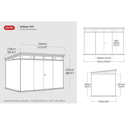 11x 7 Artisan Heavy Duty Plastic Pent Shed – Grey