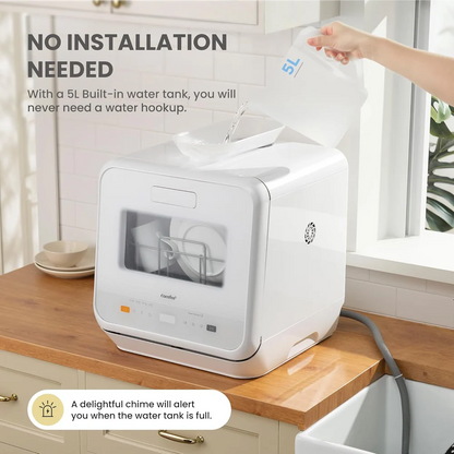 Mini Dishwasher Small Table Top Countertop Dishwasher with Built-in 5L Water Tank, Steam Wash, Ventilated Storage, Energy Class D - White