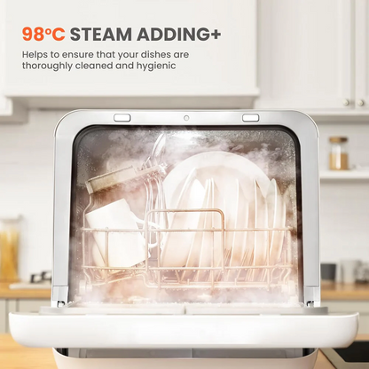 Mini Dishwasher Small Table Top Countertop Dishwasher with Built-in 5L Water Tank, Steam Wash, Ventilated Storage, Energy Class D - White