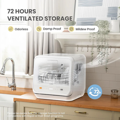 Mini Dishwasher Small Table Top Countertop Dishwasher with Built-in 5L Water Tank, Steam Wash, Ventilated Storage, Energy Class D - White