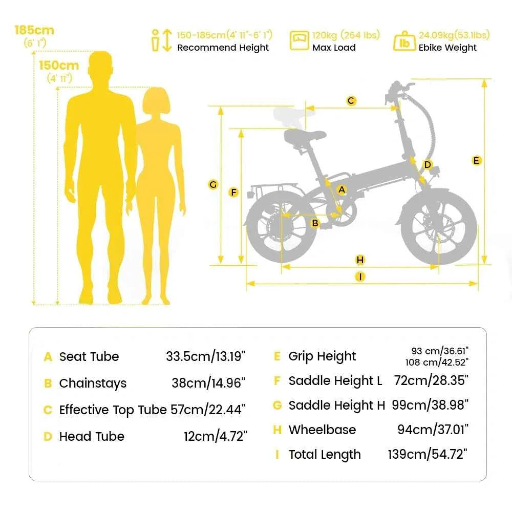 Finbike U3 Folding Electric Bike 250W 55km Range 2-3h Charge