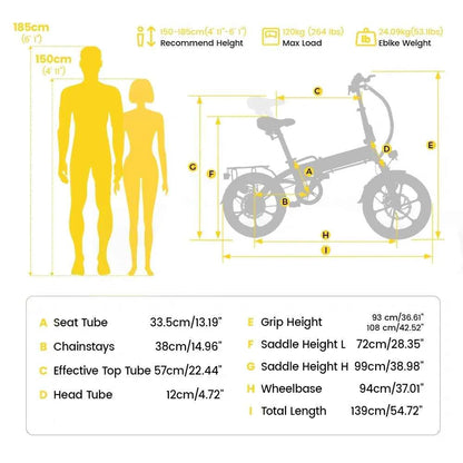 Finbike U3 Folding Electric Bike 250W 55km Range 2-3h Charge