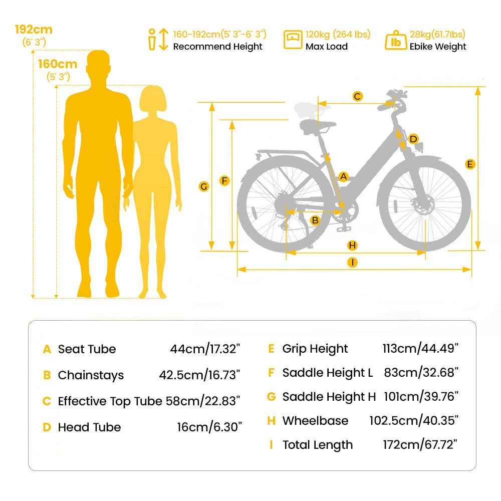 Finbike Ucity Trekking Electric Bike 36V 10.4Ah 88km Range
