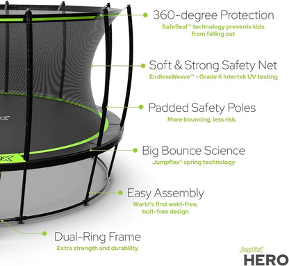 JumpFlex HERO 15 Backyard Outdoor Trampoline for Kids with Net &amp; Ladder