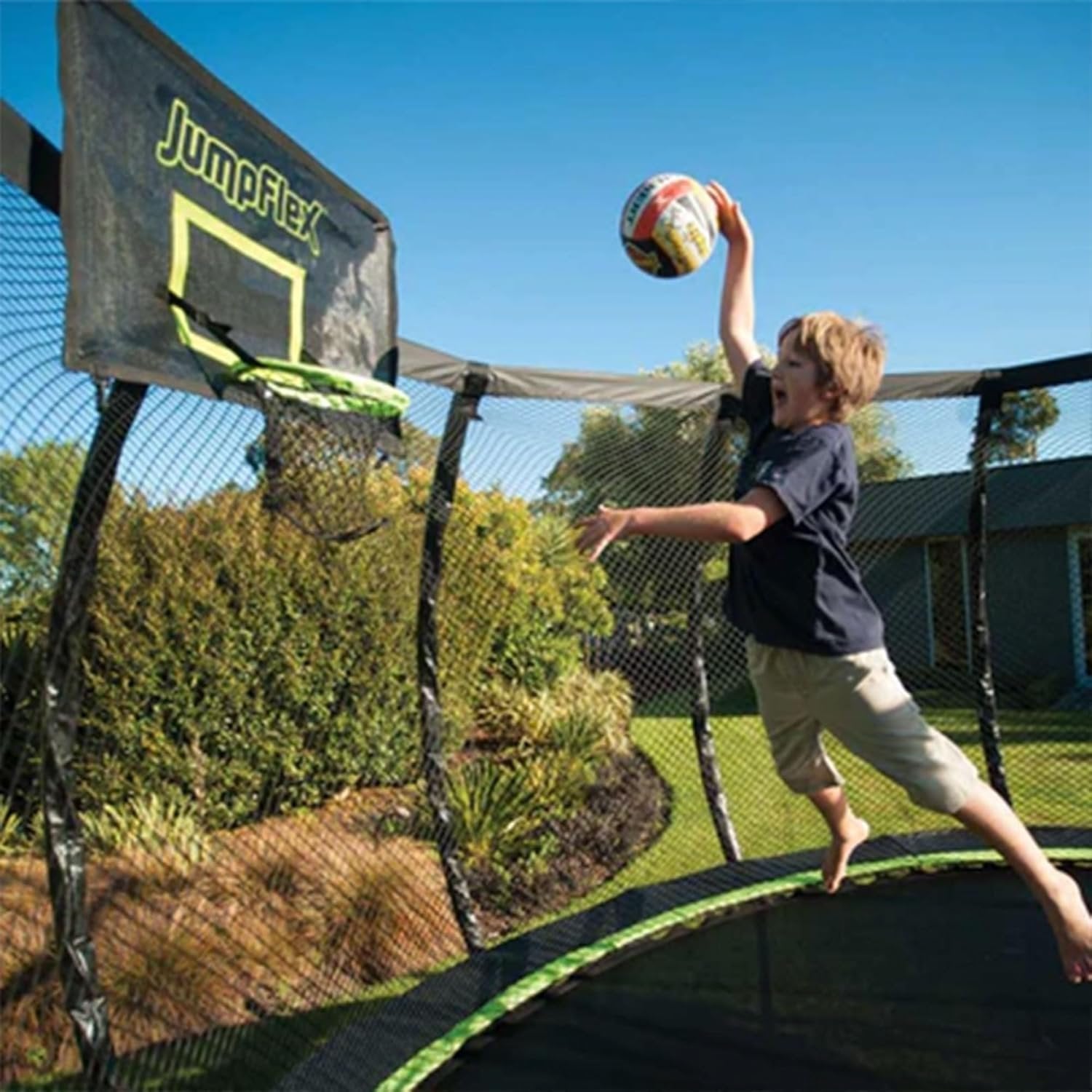 JumpFlex HERO 14 Backyard Outdoor Trampoline for Kids with Net &amp; Ladder