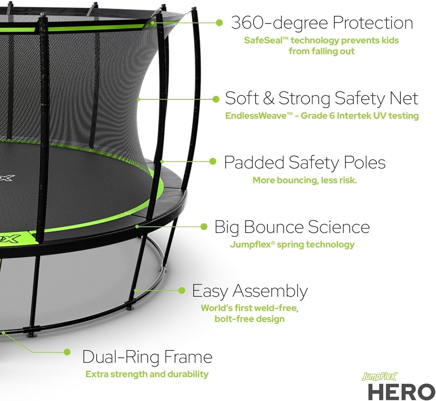 JumpFlex HERO 14 Backyard Outdoor Trampoline for Kids with Net &amp; Ladder