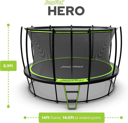 JumpFlex HERO 14 Backyard Outdoor Trampoline for Kids with Net &amp; Ladder