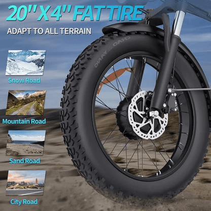 Folding Ebikes for Adults Ridstar 750W Motor 48V 14AH Removable Battery 20 X 4.0 Fat Tire Shimano 7-Speed 19.8MPH Electric Bike