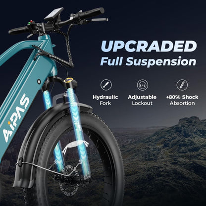 LEONX Aipas M2 Electric Mountain Bike – 1500W, 30MPH, 26″ Fat Tires