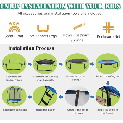 Giantex 8FT 10FT 12FT Trampoline with Enclosure, ASTM Approved Outdoor Large Trampoline with Ladder