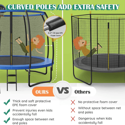 Giantex 8FT 10FT 12FT Trampoline with Enclosure, ASTM Approved Outdoor Large Trampoline with Ladder