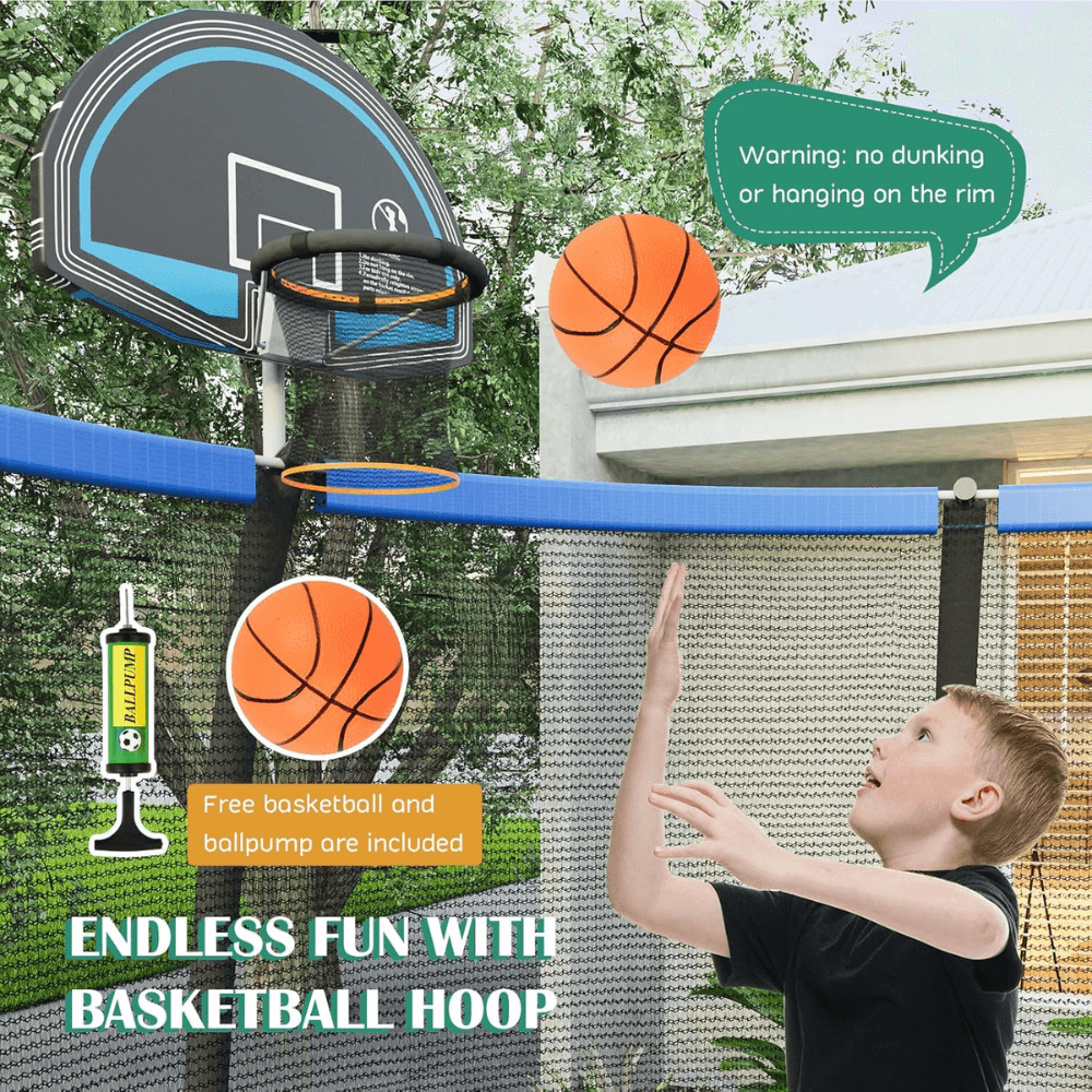 Giantex 8FT 10FT 12FT Trampoline with Enclosure, ASTM Approved Outdoor Large Trampoline with Ladder