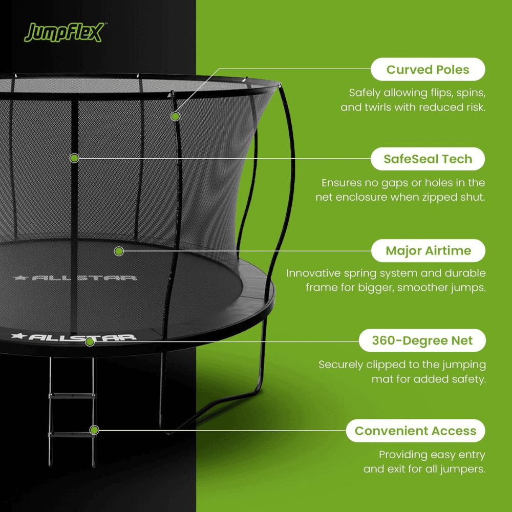 ALLSTAR 10 Trampoline Outdoor Backyard Play Equipment with Net &amp; Ladder