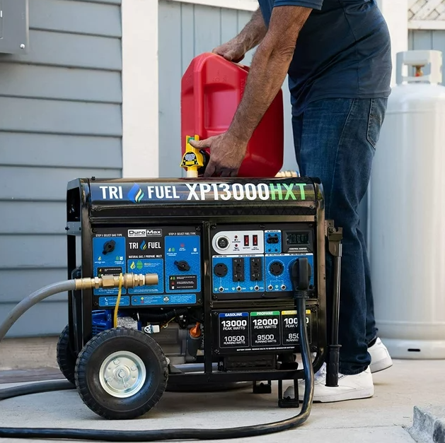 DuroMax XP13000HXT 13,000 Watt Electric Start Tri-Fuel Natural Gas/Propane/Gas Powered Portable Generator w/ CO Alert
