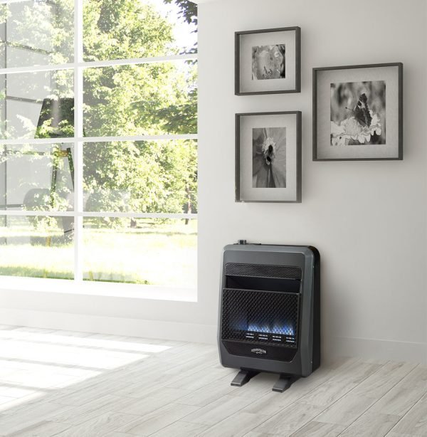Bluegrass Living Natural Gas Vent Free Blue Flame Gas Space Heater With Blower and Base Feet – 20,000 BTU, T-Stat Control – Model# B20TNB-BB