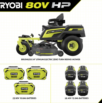 RYOBI 80V HP Brushless 54 in. Battery Electric Cordless Zero Turn Mower &amp; Mulch Kit