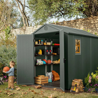 6×8 Darwin Heavy Duty Plastic Garden Shed – Green